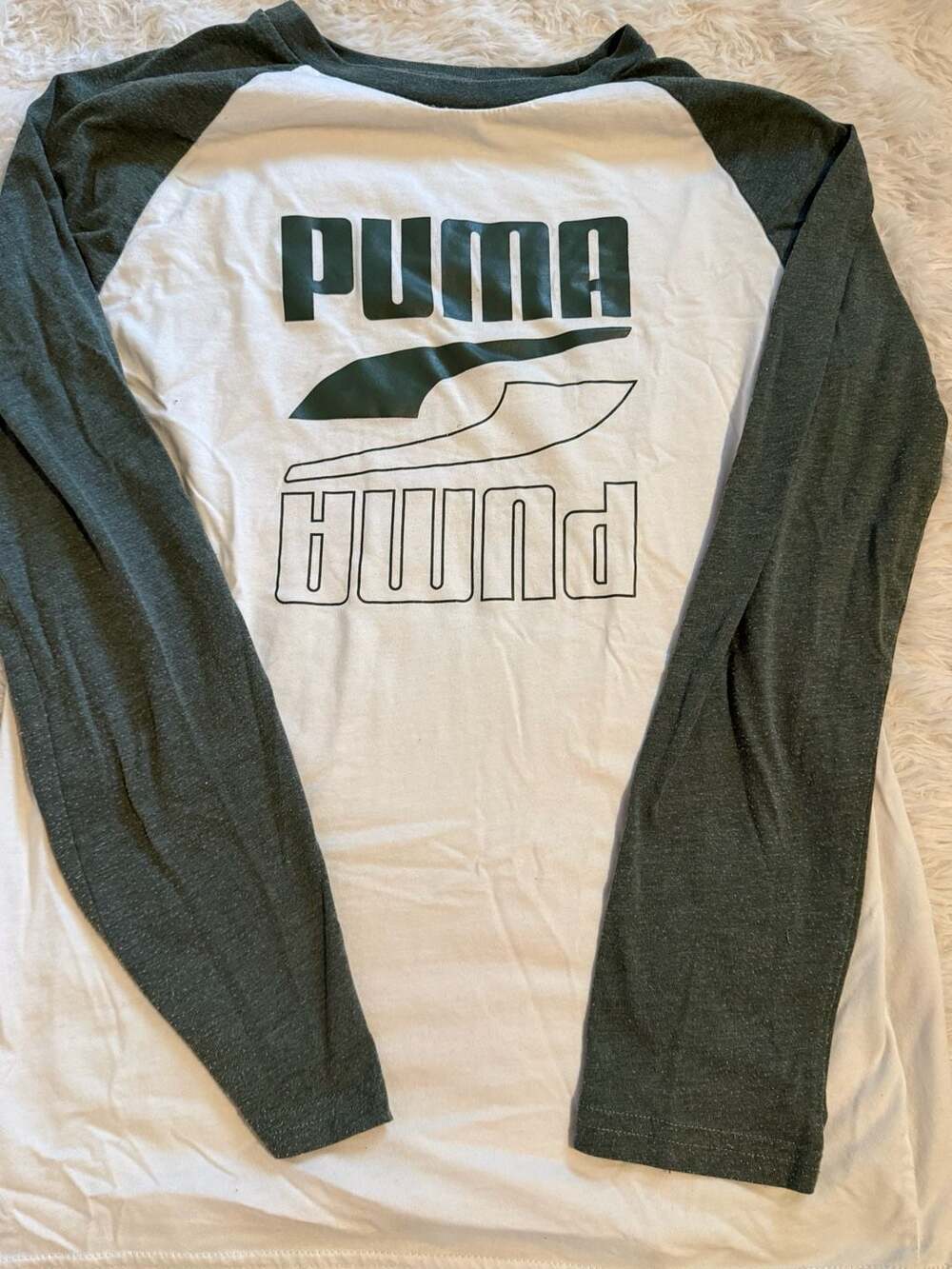 Puma Long Sleeve Raglan Shirt Size XL (18-20) Green White Graphic